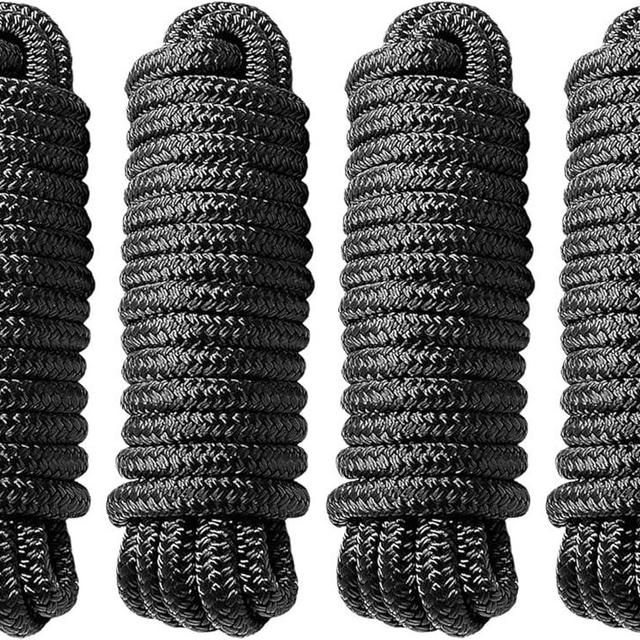 Dock Lines 4 Pack 3/8" x 20' Double Braided Nylon Boat Dock Lines Pre-spliced with a 12" Loop, Easy to Handle Boat Ropes for Docking, Marine-Grade Dock Lines for Boats 3/8 Inch Boat Lines,J-FM TWNTHSD