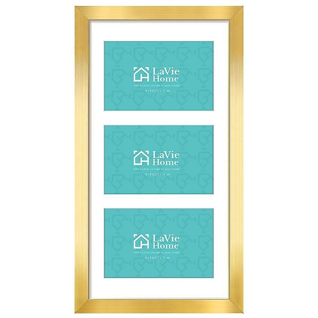 LaVie Home 7x14 Collage Gold Gallery Picture Frame with Three 4x6 Inch Openings, Panoramic Picture Frame for Wall Decoration, Classic Gold Poster Frame Design Pairs Well with Family Photos (1 Pack)