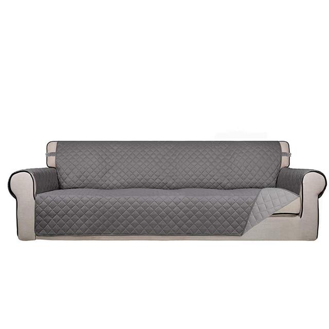 PureFit Reversible Quilted 4 Seater Sofa Cover, Water Resistant Furniture Protector, Washable Couch Cover with Non Slip Foam and Elastic Straps for Kids, Dogs, Pets (XX Large, Gray/Light Gray)