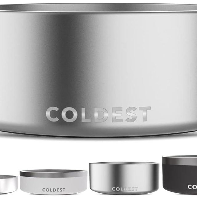 Coldest Dog Bowl, Anti Rust Metal & Non Slip Dog Bowls Large, Spill Proof Heavy Duty 3 Layers Insulated Dog Bowl, Food & Water Bowl for Dogs, Cats, Dishwasher Safe (64 oz, Polished Stainless Steel)