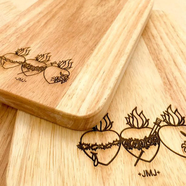 3 Heart Charcuterie board, Holy Family, cutting board, Catholic, Jesus, Mary, Joseph, wedding gift, housewarming, charcuterie, 3 hearts