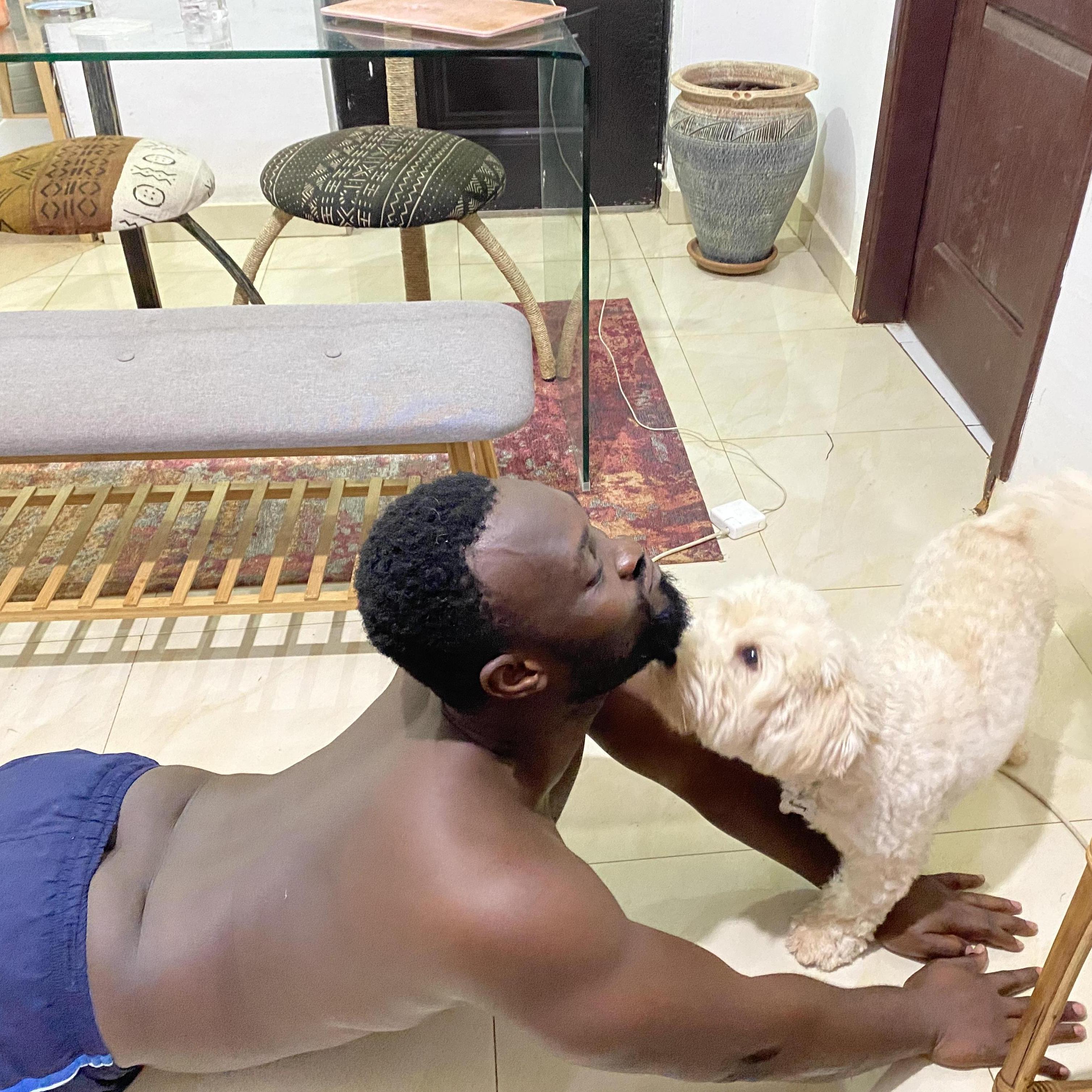 Ike and Marley doing "yoga"