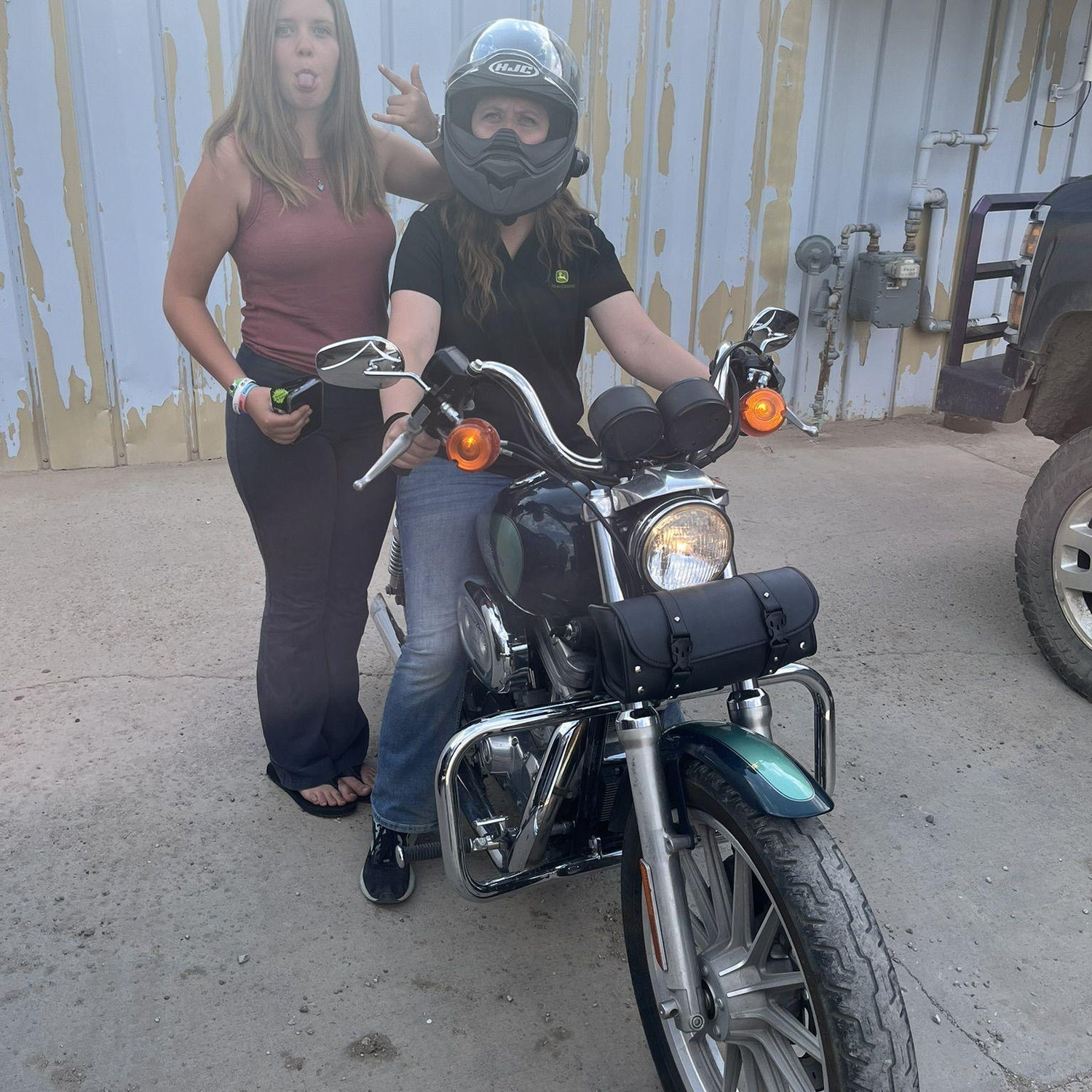 Kris on her motorcycle.