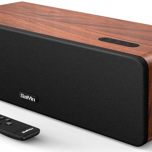 Saiyin Sound Bars for TV, 16.5'' Wooden TV Speakers Soundbar Home Theater Surround Sound System with Dual 3.5'' Woofers, Bluetooth 5.0 and HDMI ARC/Optical/AUX Input for TV, Projector, Record Player