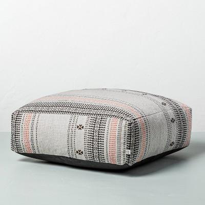 Decorative Ticking Stripe Outdoor Floor Cushion Black/Orange - Hearth & Hand™ with Magnolia