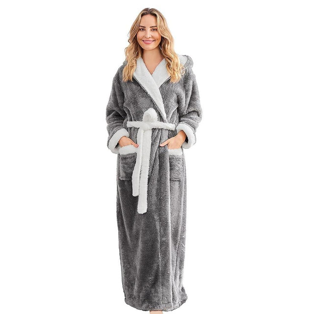 PJGGZ Long Robes For Women Floor Length, Fluffy Fleece Warm Cozy Hooded Bathrobe Plush Luxury Plus Size Winter Housecoat