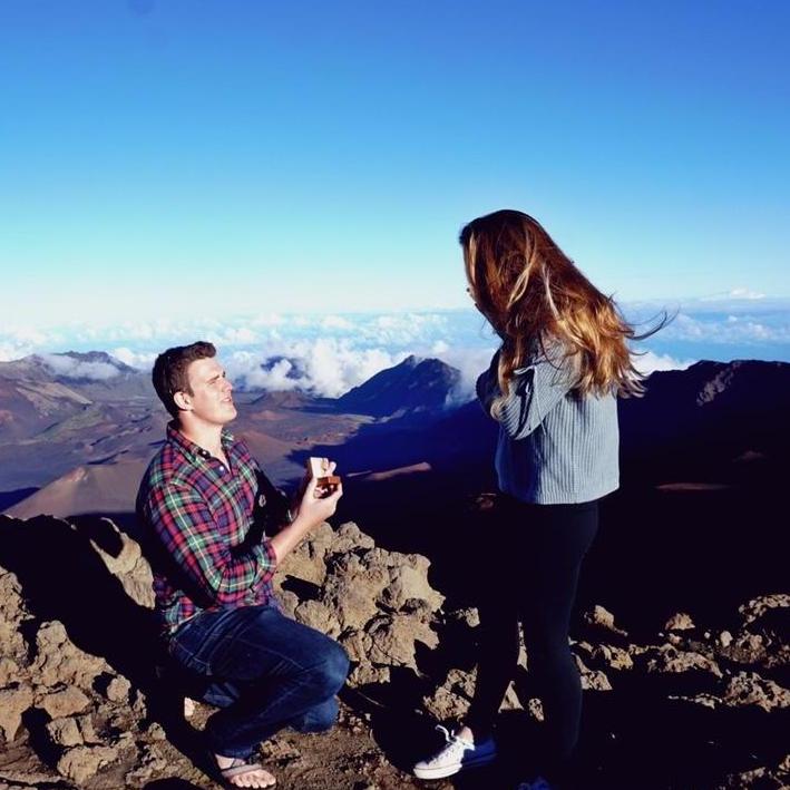 We got engaged at the top of the Haleakala volcano in Maui in December 2019.