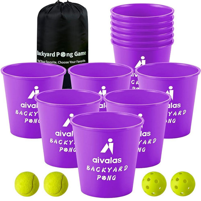 Aivalas Yard Pong Outdoor Games, Giant Yard Games Set with 12 Buckets and Balls for Adults and Family, Toss Game Throwing Games for Beach, Camping, Lawn and Backyard