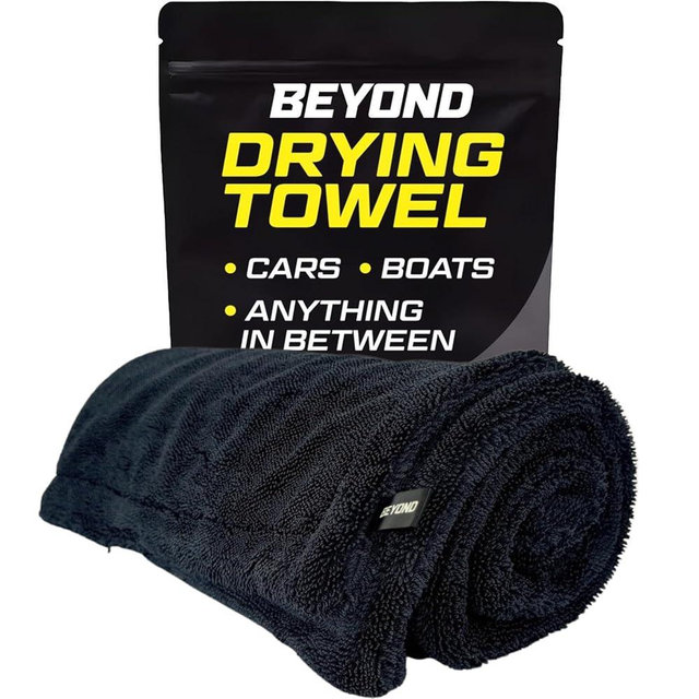 Beyond Drying Towel - Super Absorbent Large Premium Microfiber Detailing Towel for Cars and Boats - Twisted Loop Microfiber Technology - One-Pass Scratch and Streak Free Towel - 24” x 36” Black