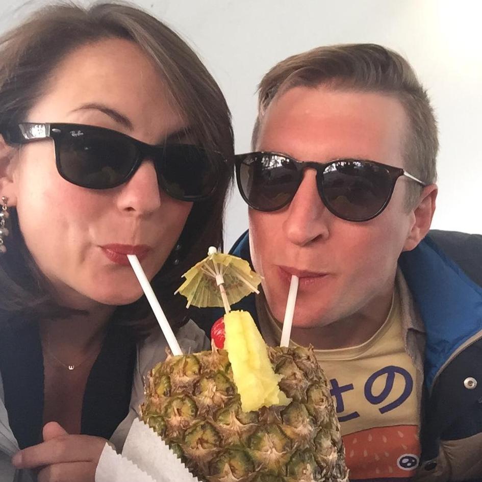 Enjoying a fruity drink!