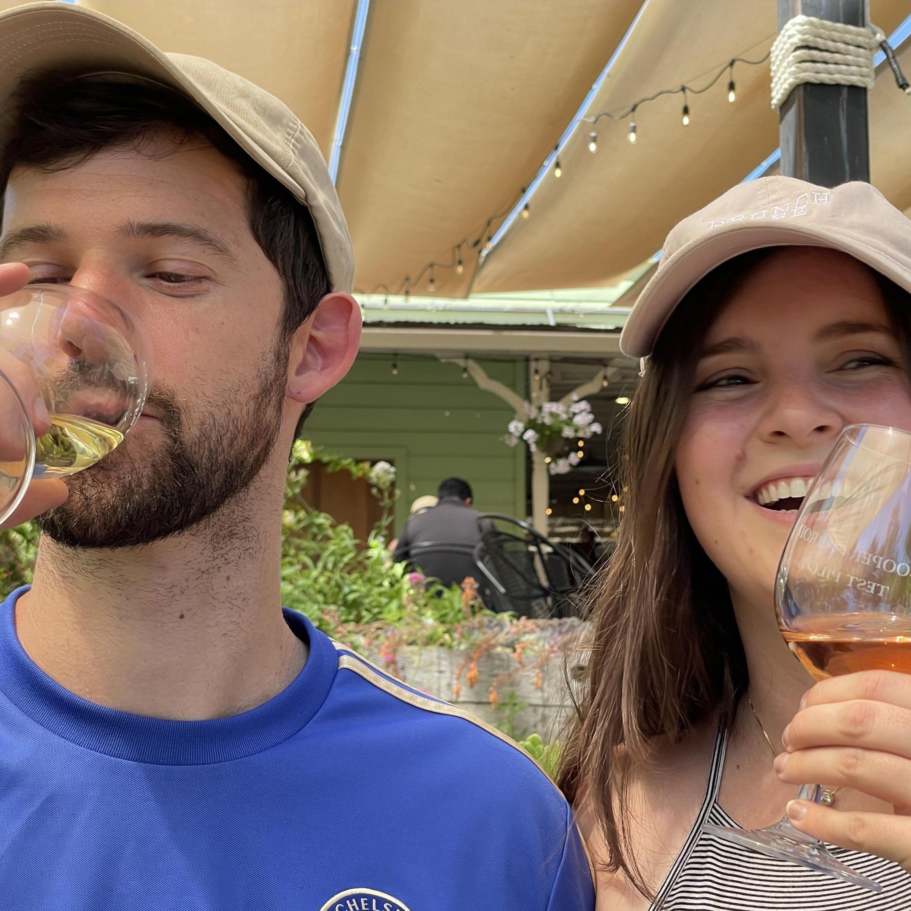 This was taken at our favorite local winery in the Saratoga Hills, Cooper-Garrod. We had just ridden horseback along the sunny hillside and were very happy to cool off with some refreshing drinks!