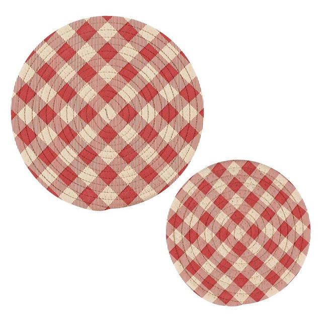 Nesatuwa 2-Pcs Retro Red Checkered Trivet Pot Holder - Round Woven Potholders Set Heat Resistant for Hot Dishes, Plates,Kitchen Hot Pads Trivets