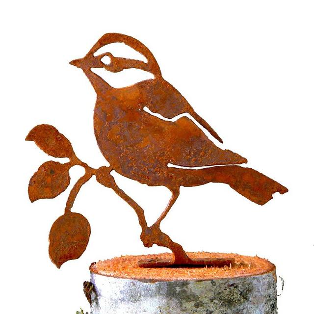 Elegant Garden Design Black-Capped Chickadee, Steel Silhouette with Rusty Patina