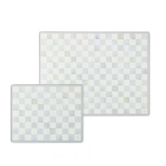 MACKENZIE-CHILDS Set of 2 Tempered Glass Cutting Boards, Countertop Cutting Boards, Gray-and-White Sterling Check