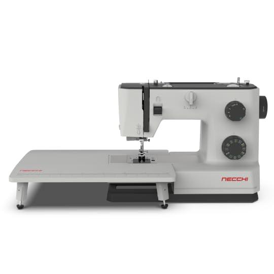 NECCHI Q132A Sewing Machine with Extension Table, Italian Designed, Stainless Steel Metal Bedplate, 32 Built-In Stitches, Accessory Kit Included.