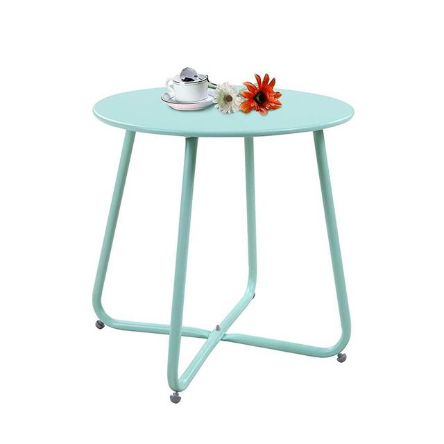 Grand Patio Steel Patio Side Table, Weather Resistant Outdoor Round End Table, Mint Green