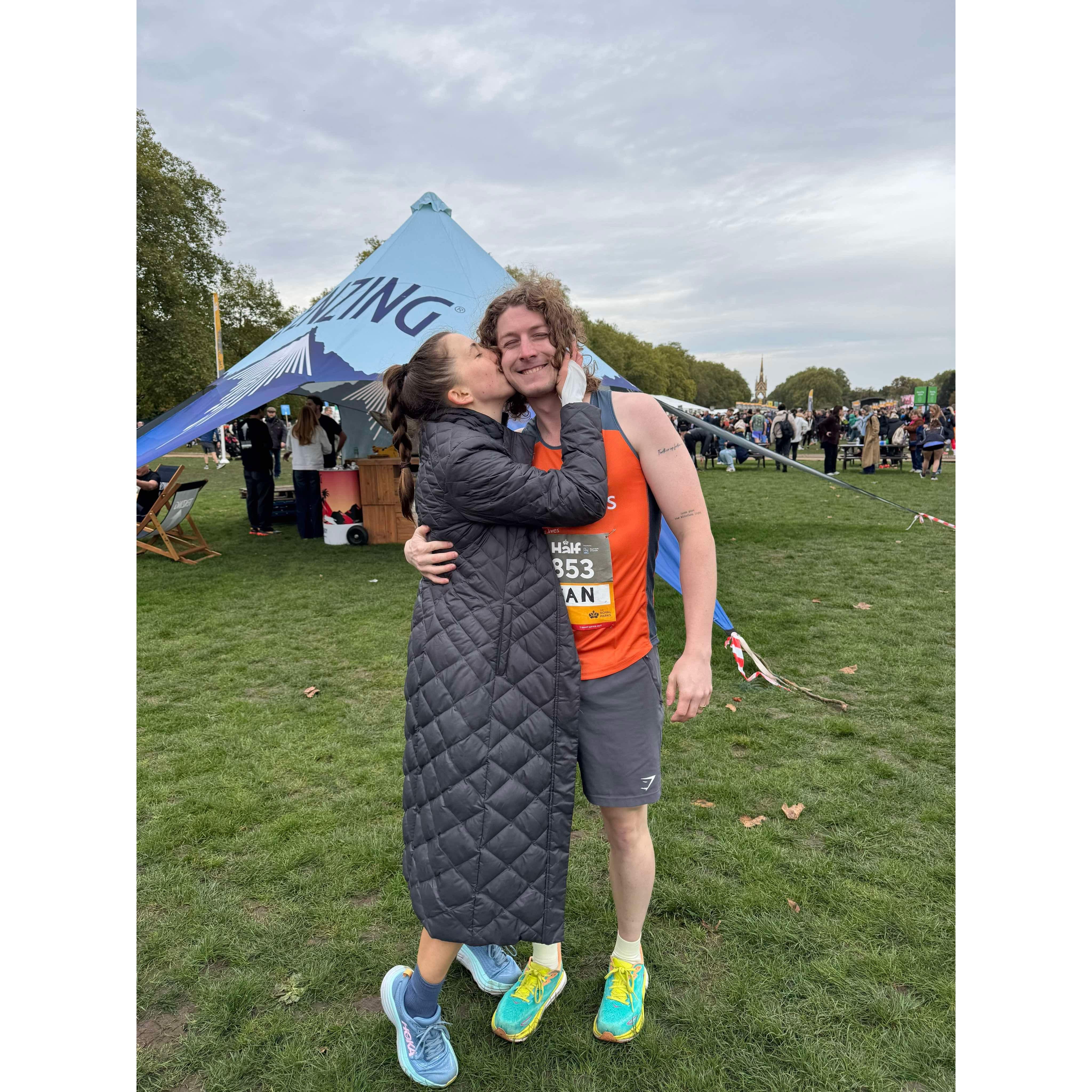 Just before running the Royal Parks Half Marathon (we didn't look quite as fresh afterward