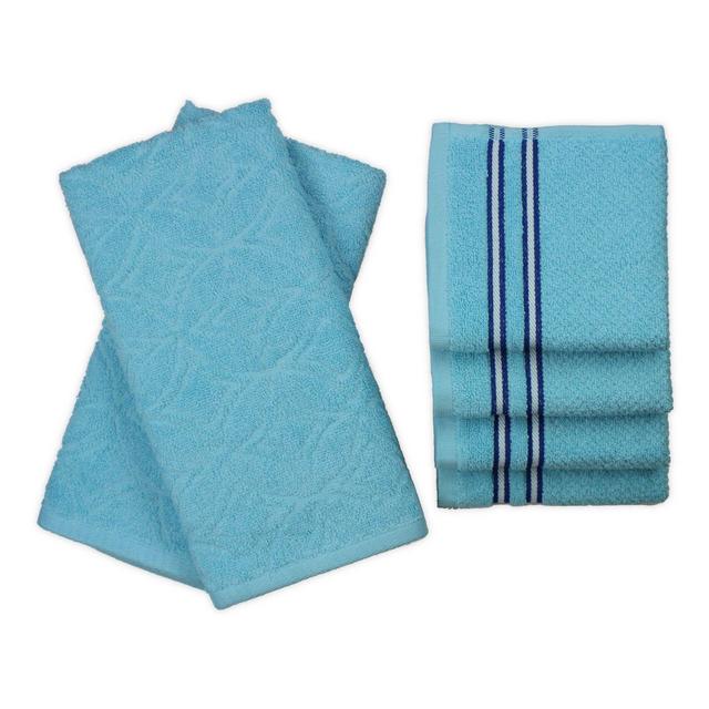 Freshee 6-Piece Solid/Stripe Kitchen Towel Set in Aqua