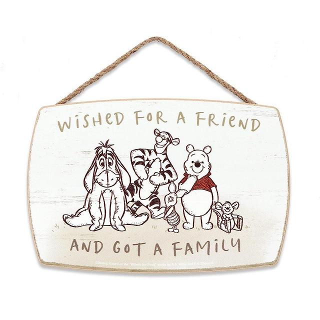 Open Road Brands Disney Winnie The Pooh Hanging Wood Wall Decor - Wished for a Friend and Got a Family - Cute Winnie The Pooh Sign