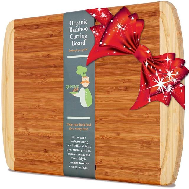 Extra Large Organic Bamboo Cutting Board for Kitchen - NEW CRACK-FREE DESIGN - Best Wood Chopping Boards w/ Juice Groove for Carving Meat, Wooden Butcher Block for Vegetables & Serving Tray for Cheese