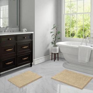 Amazon LINLA Bathroom Rugs Sets 2 Piece, Absorbent Soft Chenille Bath Mat, Non-Slip,Quick Dry, Washable, Carpet Mats for Floor, Tub and Shower, 32" x 20"/24" x 17", Beige