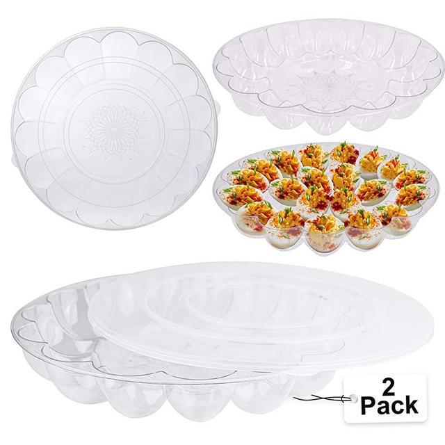 2 Pk Deviled Egg Tray Platter Egg Tray Devil Egg Carrier with Lid