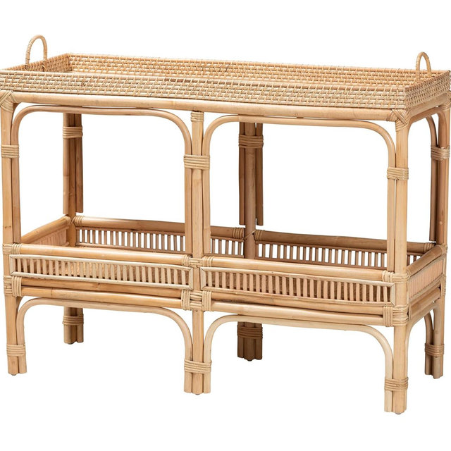 Bali & pari Lombok Modern Bohemian Natural Rattan 2-Tier Console Table