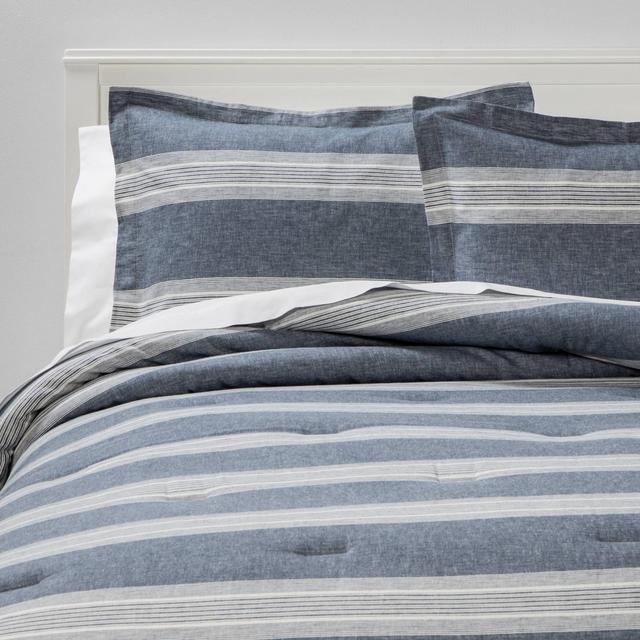 King Chambray Yarn Dye Stripe Comforter & Sham Set Blue - Threshold™