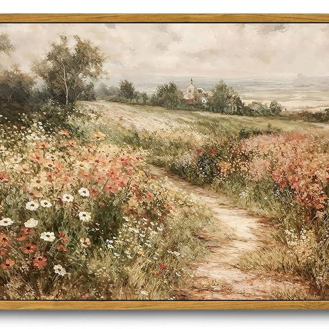 OIQArtOIQ Framed Canvas Wall Art,Vintage Decor,Landscape Nature Country Wildflower Paintings Farmhouse Pictures Modern Artwork Rustic Fall Flower Prints Cottagecore Office Living Room Bedroom Bathroom