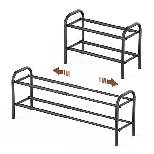Gonfoam 2-Tier Expandable Shoe Rack,Adjustable Shoe Shelf Storage Organizer Heavy Duty Metal Free Standing Shoe Rack for Entryway Closet Doorway (Black)