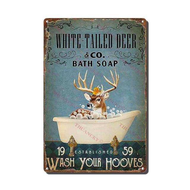 Tin Sign White Tailed Deer Bathroom Decor Deer Bath Soap Funny Metal Tin Sign Wall Decor Wall Art 8x12inch