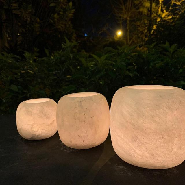Egyptian Alabaster - candle holder - white Alabaster - round shape - 100 % by hand - natural stone - Votive Holder
