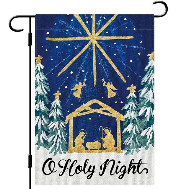DLZDN O Holy Night Garden Flag Nativity Garden Flag 12×18 Inch Double Sided Vertical Burlap Farmhouse Yard Flag Christmas Religious Outdoor House Decoration