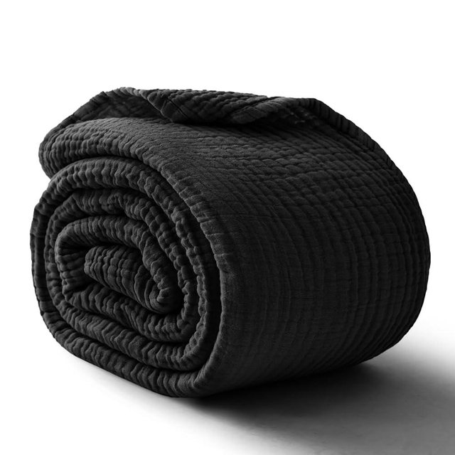 Kozyhvn 100% Cotton Muslin Blanket King 108" x 90", 6 Layers Breathable and Lightweight Cotton Throw Blankets for Bed, Soft Cooling Summer Gauze Blanket for Adults All Season, Black