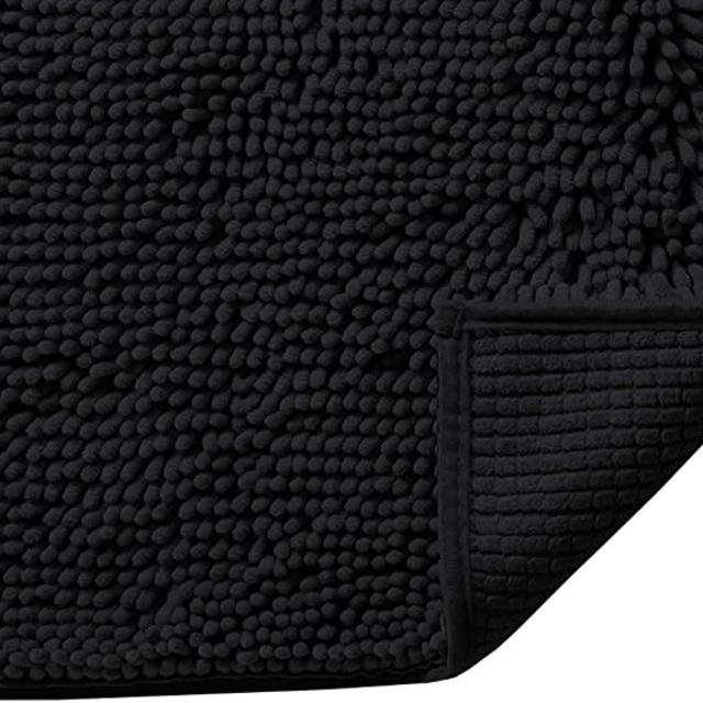Plush Luxury Chenille Bath Rug (24x17) Extra Soft and Absorbent Shaggy Bathroom Mat Rugs, Machine Wash/Dry, Strong Underside, Plush Carpet Mats for Kids Tub, Shower, and Bath Room(Black)