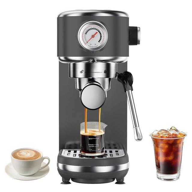 atatix 20 Bar Espresso Machine with Milk Frother, Compact Espresso Maker, Stainless Steel Coffee Machine with Precise Temp Control & 44oz Removable Water Tank for Latte, Cappuccino, Dark Grey