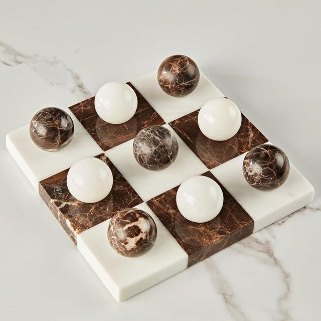 White and Black Marble Tic Tac Toe Board, Natural Stone Checkerboard, 7 x 7 Inch Premium Handcrafted Marble Board, Luxury Home Decor, Tabletop Decor for Living Room, Office