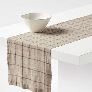 Marin 120" Warm Natural Check - Certified Linen Table Runner