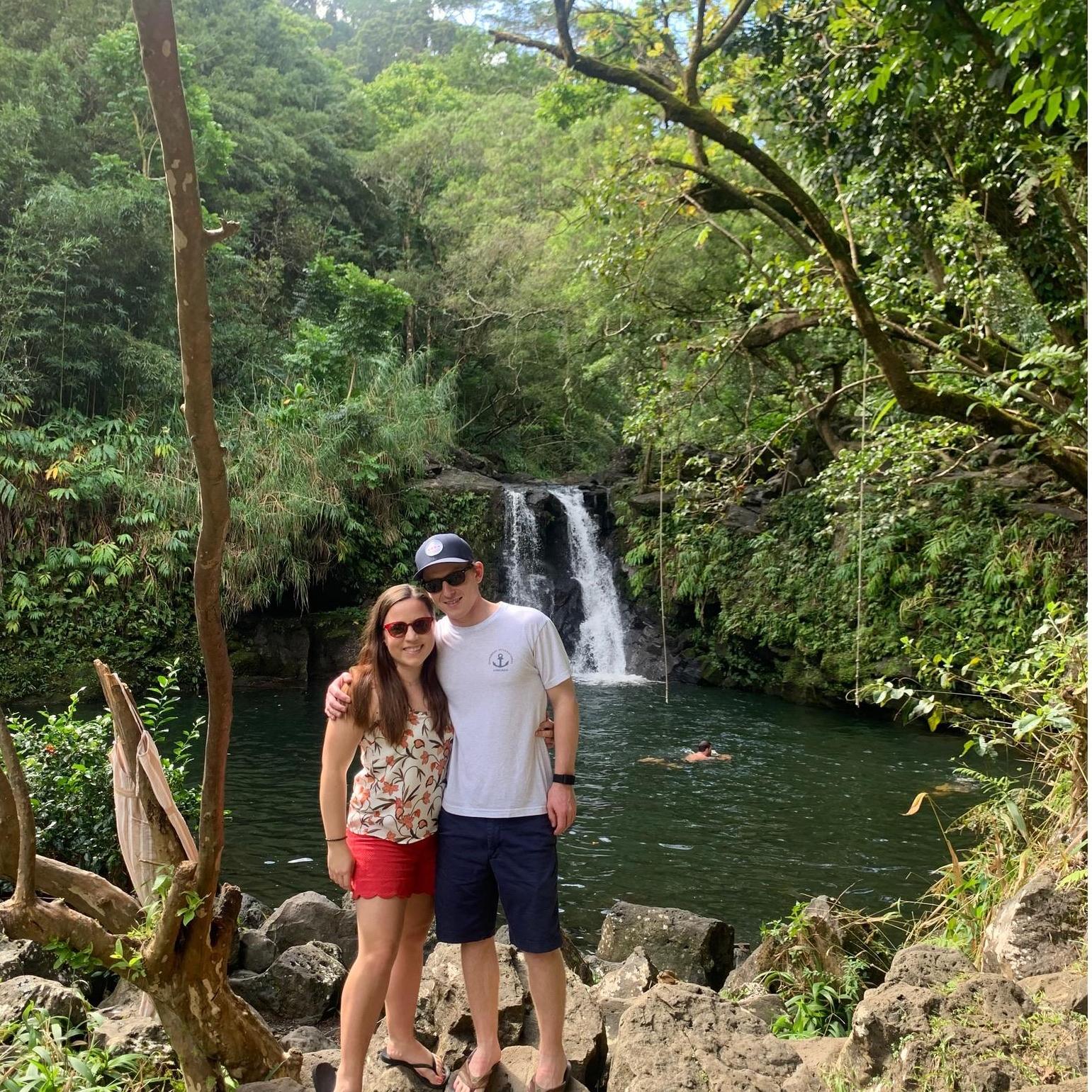 We drove the road to Hana in Maui and stopped here for a photo op by a waterfall. We also got to taste some of the best banana bread ever at a little roadside stand.
