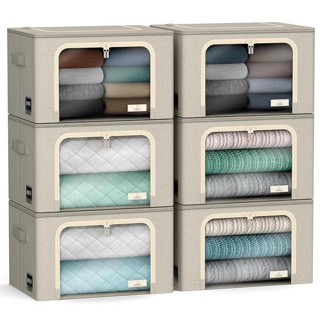 Sorbus Storage Bins with Metal Frame - Stackable & Foldable Clothes Organizer Bags - Oxford Fabric Storage Containers with Large Clear Window & Carry Handles Organization for Bedding Linen & Clothing