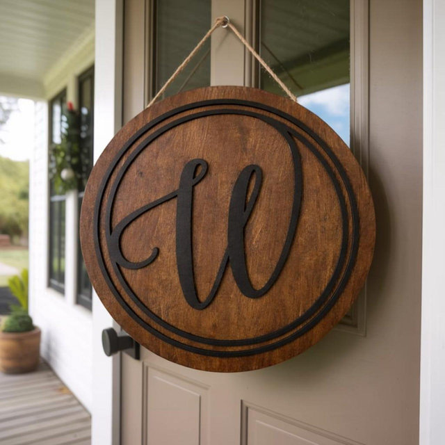 Monogram Door Hanger, Minimalist Door Hanger, Wooden Front Door Welcome Sign, Housewarming Gift