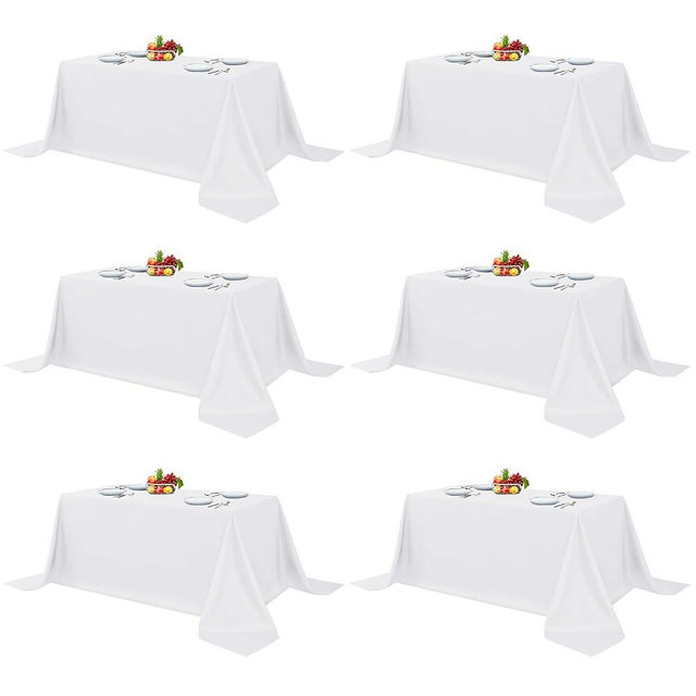 Fitable White Table Clothes for Rectangle Tables, 6 Pack - 90 x 132 Inch - Reusable and Elegant Tablecloths, Polyester Fabric Table Covers for Wedding, Party, Banquet, Formal Events