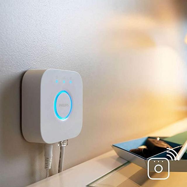 Philips Hue White 3rd Generation A19 Dimmable Smart LED 4-Bulb Kit with 2nd Gen Bridge (Renewed)