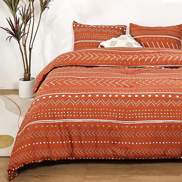Smoofy Terracotta Aztec Comforter Set, Bohemian Folkloric Art Pattern Bedding with Soft Microfiber Fill Bedding, 1 Comforter & 2 Pillowcases, Queen Size