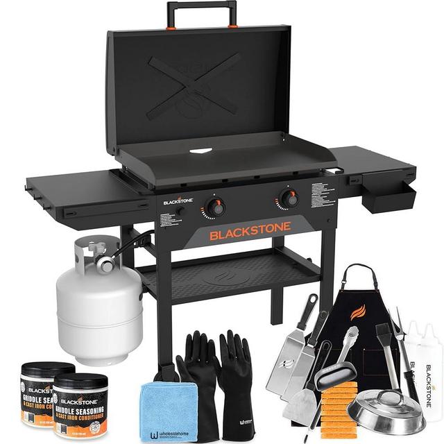 Blackstone Original 28 Inch Omnivore Griddle 2287 with Hood and Side Shelves, Flat Top Grill, Outdoor Griddle with Blackstone Accessories, Blackstone Griddle Seasoning, Wholesalehome Gloves and Cloth