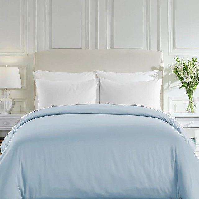 Luxury, Natural 100% Cotton Duvet Cover Queen Size/Full Size Only - Premium 400 Thread Count Duvet Cover Queen Size Cotton, Soft Sateen Weave, Button Closure and Corner Ties - Blue
