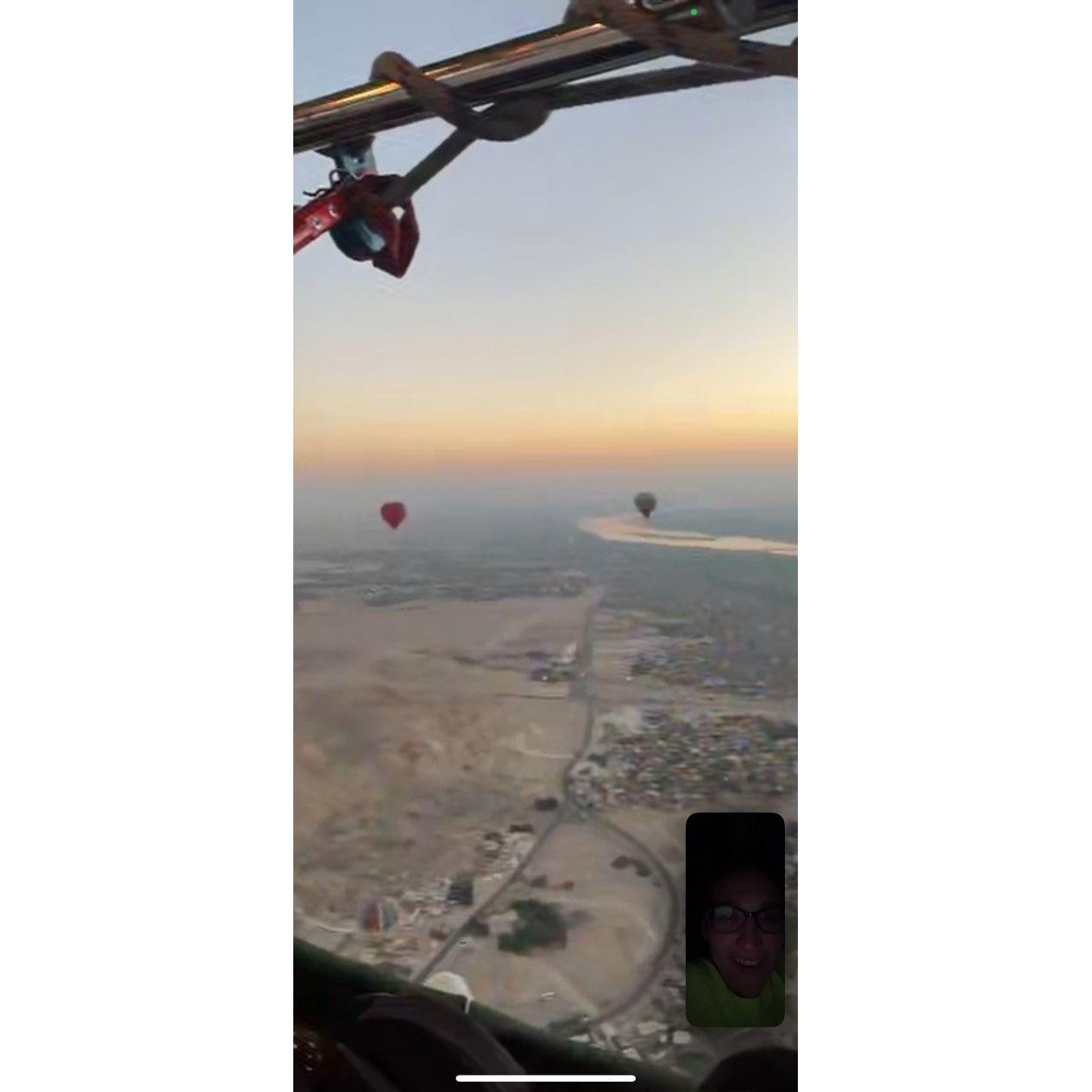 A screenshot Gianna took when Jordan Facetimed to show her the hot air baloons over The Nile River in Egypt.