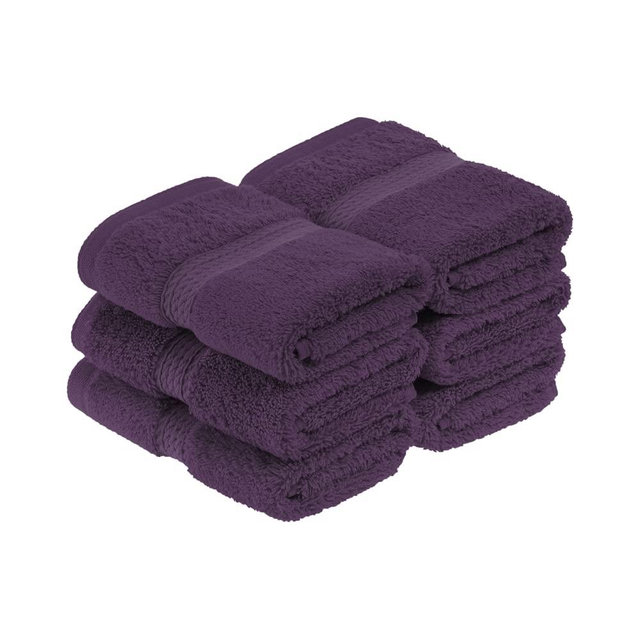 Superior Egyptian Cotton Pile Face Towel/Washcloth Set of 6, Ultra Soft Luxury Towels, Thick Plush Essentials, Absorbent Heavyweight, Guest Bath, Hotel, Spa, Home Bathroom, Shower Basics, Plum