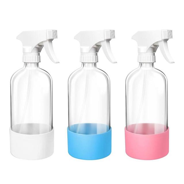 XYJNYO Glass Spray Bottles, 16oz Refillable Containers, Adjustable Spray Nozzles, Spray Bottles for Hair, Solutions, Cleaning, Gardening, Aromatherapy, Pets, Hair -Clear