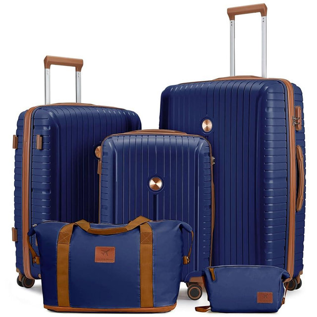 Joyway Luggage Sets 5 Piece PP Hardshell Carry on Suitcase, Travel Lightweight Carry-on with Double Spinner Wheels and TSA Lock, Blue